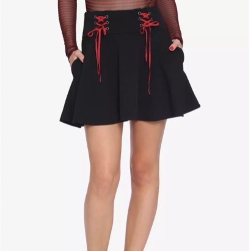 Hot Topic Black and Red Lace Up Skirt